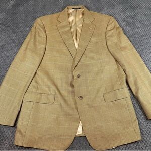 Hart Schaffner Marx Silk Wool Mens 46L Blazer Sportcoat Check Pattern Tan